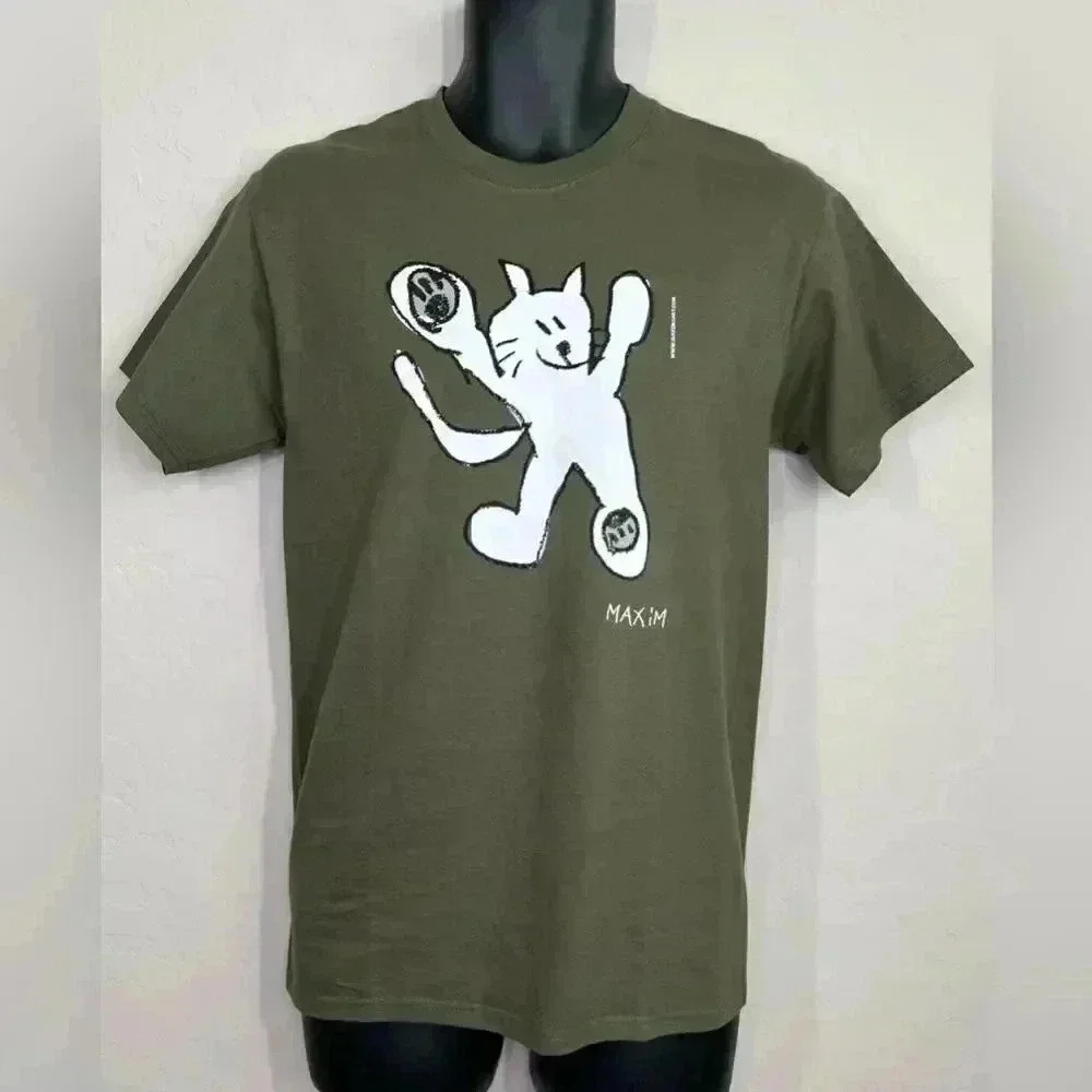MAXIM’S ART | Unisex Cat Art Tee | Olive | Size S
